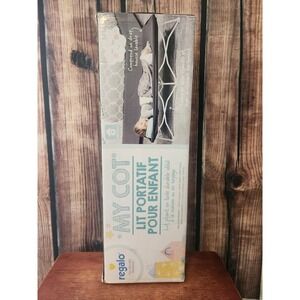 Regalo My Cot Portable Toddler Bed Gray Folding Travel Cot with Fitted Sheet